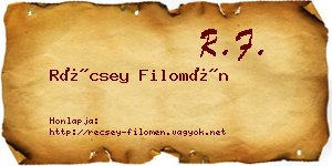 Récsey Filomén névjegykártya